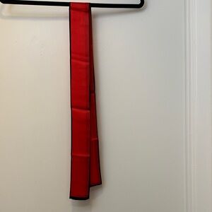 Oscar de la Renta Red Satin Scarf with Black Trim
